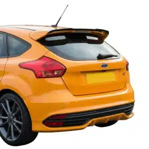 Gloss black rear spoiler cap extension for Ford Focus ST Mk3 and Mk3.5 Facelift (2012-2018), aggressive roof wing lip.