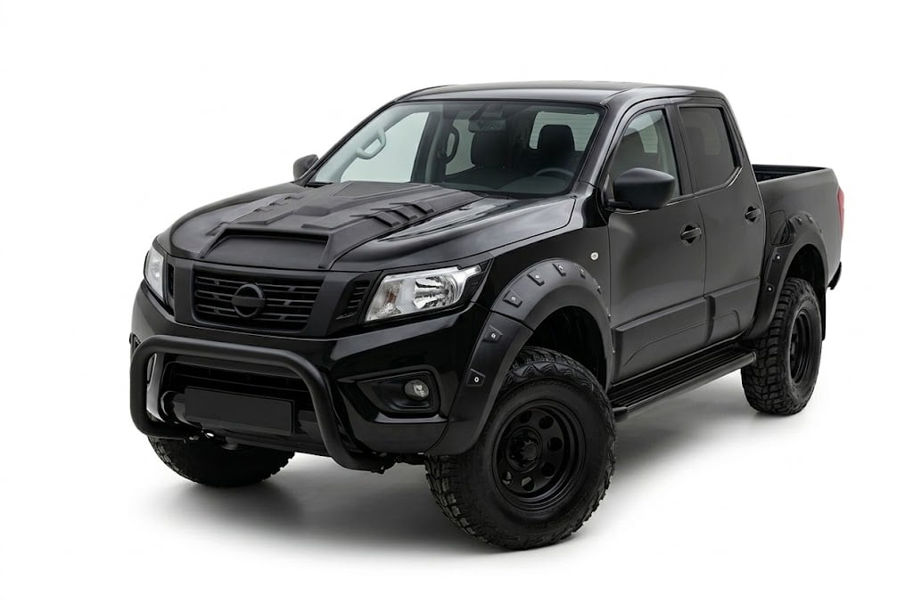 Bonnet Scoop for Nissan Navara NP300 2015+ 3 Matte black decorative bonnet scoop vent for Nissan Navara NP300 D23 (2015-Present), aggressive hood air intake styling.
