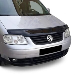 VW Caddy MK3 (2004-2015) premium black bonnet protector hood guard for stone chip protection, front view.