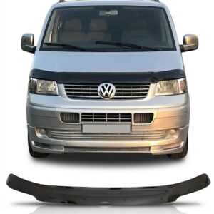 Close-up of a durable black acrylic bonnet protector for VW T5 2003-2009.