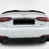 Gloss black rear spoiler cap extension for Audi A5 S-Line F5 Sportback (2016-2019), aggressive roof wing lip for pre-facelift models.