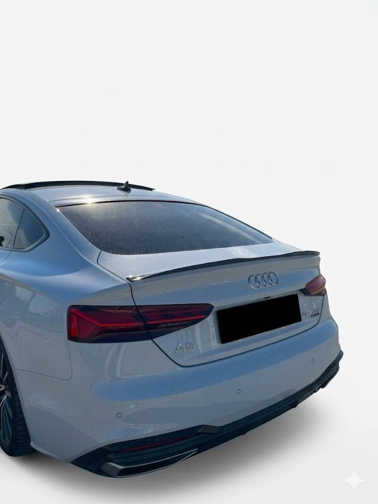 Audi A5 S-Line F5 Sportback 2016-2019 Spoiler Cap 2 Gloss black rear spoiler cap extension for Audi A5 S-Line F5 Sportback (2016-2019), aggressive roof wing lip for pre-facelift models.