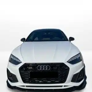 Gloss black front splitter for Audi A5 S-Line Facelift B9.5 models (2019-present).