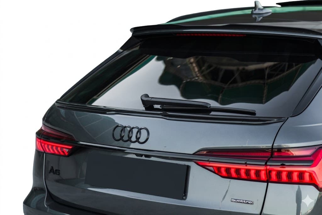 Spoiler Cap for Audi A6 C8 S-Line Avant 2018+ 1 Gloss black rear spoiler cap extension for Audi A6 C8 S-Line Avant (2018+), aggressive roof wing lip spoiler.
