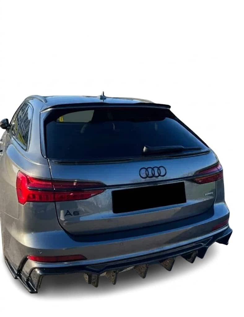 Spoiler Cap for Audi A6 C8 S-Line Avant 2018+ 3 Gloss black rear spoiler cap extension for Audi A6 C8 S-Line Avant (2018+), aggressive roof wing lip spoiler.
