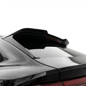 Gloss black rear spoiler cap extension for Audi RS Q8 Mk1 (2019+), aggressive roof wing lip spoiler.
