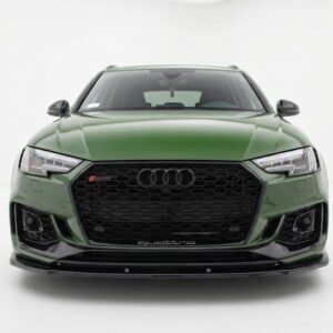 Gloss black front splitter for Audi RS4 B9 Avant models (2017-2019).
