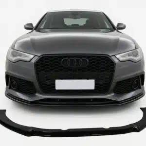 Gloss black front splitter for Audi RS6 C7 (2013-2017 models) - High-quality front lip spoiler.