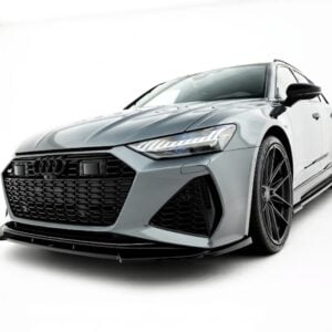 Gloss black front splitter for Audi RS6 C8 (2019+), aggressive performance front bumper lip spoiler for Avant models.