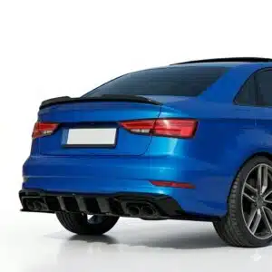 Gloss black rear valance for Audi S3 8V Facelift Saloon (2016-2020), performance rear bumper diffuser upgrade.