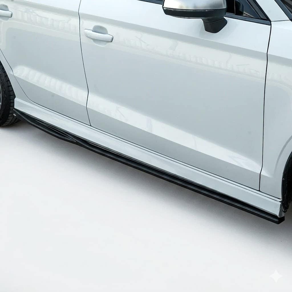 Audi S3 8V Side Skirts 2013–2020 Sedan & Cabrio | Plus Auto Style 1 Gloss black side skirt extensions for Audi S3 8V (2013-2020), performance side blades for Saloon and Cabriolet models.