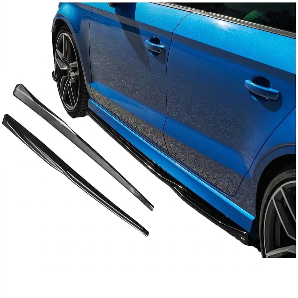 Audi S3 8V Side Skirts 2013–2020 Sedan & Cabrio | Plus Auto Style 2 Gloss black side skirt extensions for Audi S3 8V (2013-2020), performance side blades for Saloon and Cabriolet models.