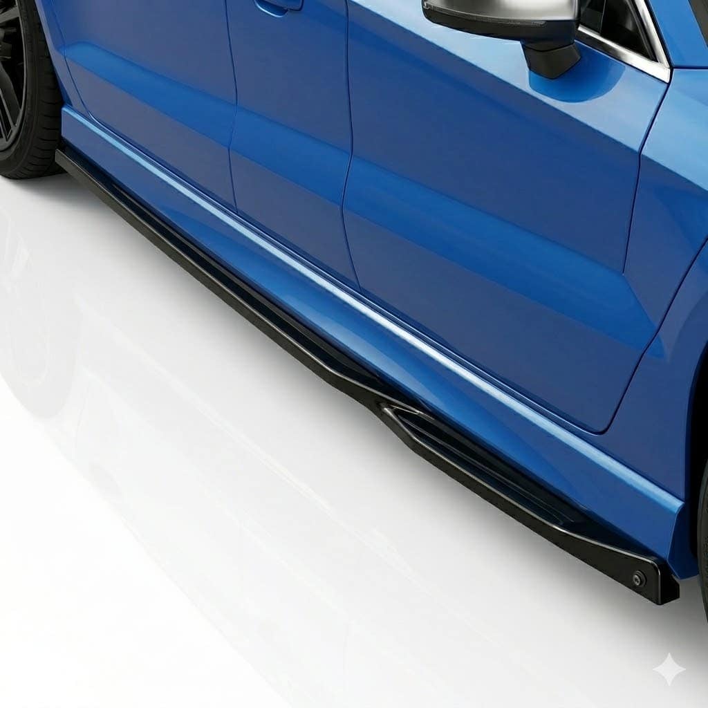 Audi S3 8V Side Skirts 2013–2020 Sedan & Cabrio | Plus Auto Style 4 Gloss black side skirt extensions for Audi S3 8V (2013-2020), performance side blades for Saloon and Cabriolet models.