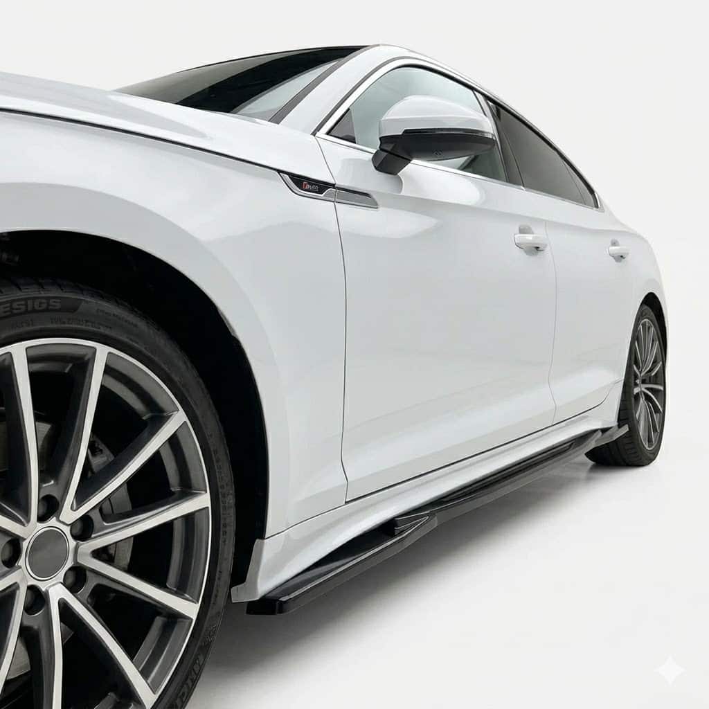 Audi S5 Sportback F5 Facelift 2019+ Side Skirts (2 Pcs) 1 Gloss black side skirt extensions for Audi S5 Sportback F5 Facelift (2019 onwards), 2-piece B9.5 performance styling blades.