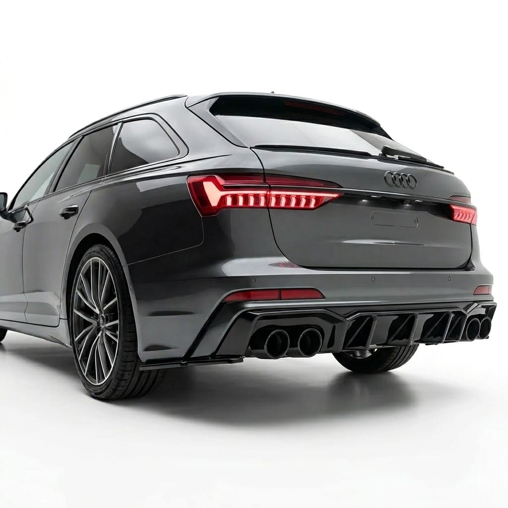 Audi S6 C8 (Sedan-Avant) 2019+ Rear Side Splitters (2 Pcs) 5 Gloss black rear side splitters for Audi S6 C8 (2019 onwards), 2-piece rear bumper corner extensions for Saloon and Avant models.
