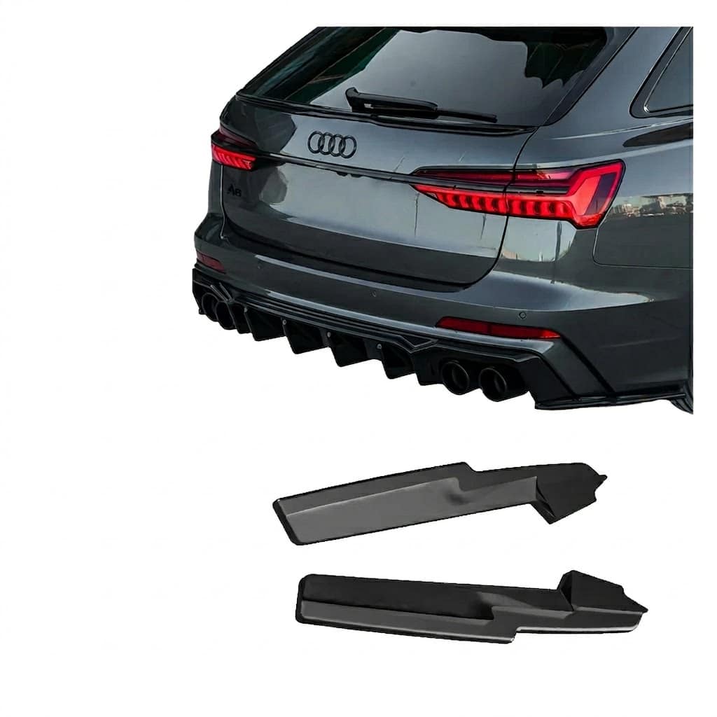 Audi S6 C8 (Sedan-Avant) 2019+ Rear Side Splitters (2 Pcs) 2 Gloss black rear side splitters for Audi S6 C8 (2019 onwards), 2-piece rear bumper corner extensions for Saloon and Avant models.