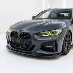 Gloss black front splitter for BMW 4 Series G22 M-Sport / M-Pack (2020+), aggressive front bumper lip spoiler.