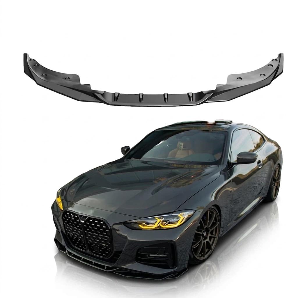 Front Splitter for BMW 4 Series G22 M-Pack 2020+ 5 Gloss black front splitter for BMW 4 Series G22 M-Sport / M-Pack (2020+), aggressive front bumper lip spoiler