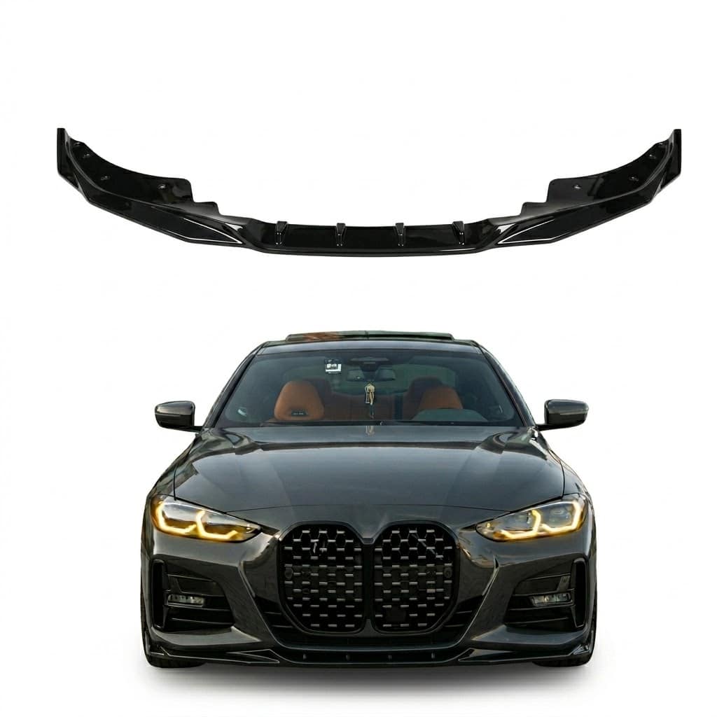 Front Splitter for BMW 4 Series G22 M-Pack 2020+ 4 Gloss black front splitter for BMW 4 Series G22 M-Sport / M-Pack (2020+), aggressive front bumper lip spoiler