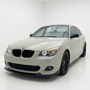 Gloss black front splitter for BMW 5 Series E60 E61 M-Sport M-Pack (2003-2010), aggressive front bumper lip spoiler.