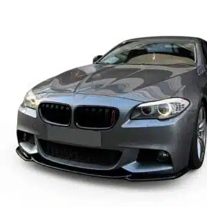 Gloss black front splitter V3 for BMW 5 Series F10 F11 M-Pack (2011-2016), aggressive performance chin spoiler.