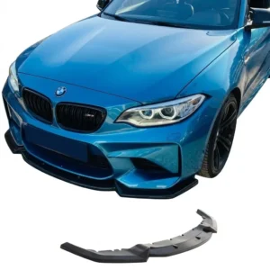 loss black front splitter for BMW M2 F87 (2016-2020), aggressive lower bumper lip for M2 Coupe and Competition models.