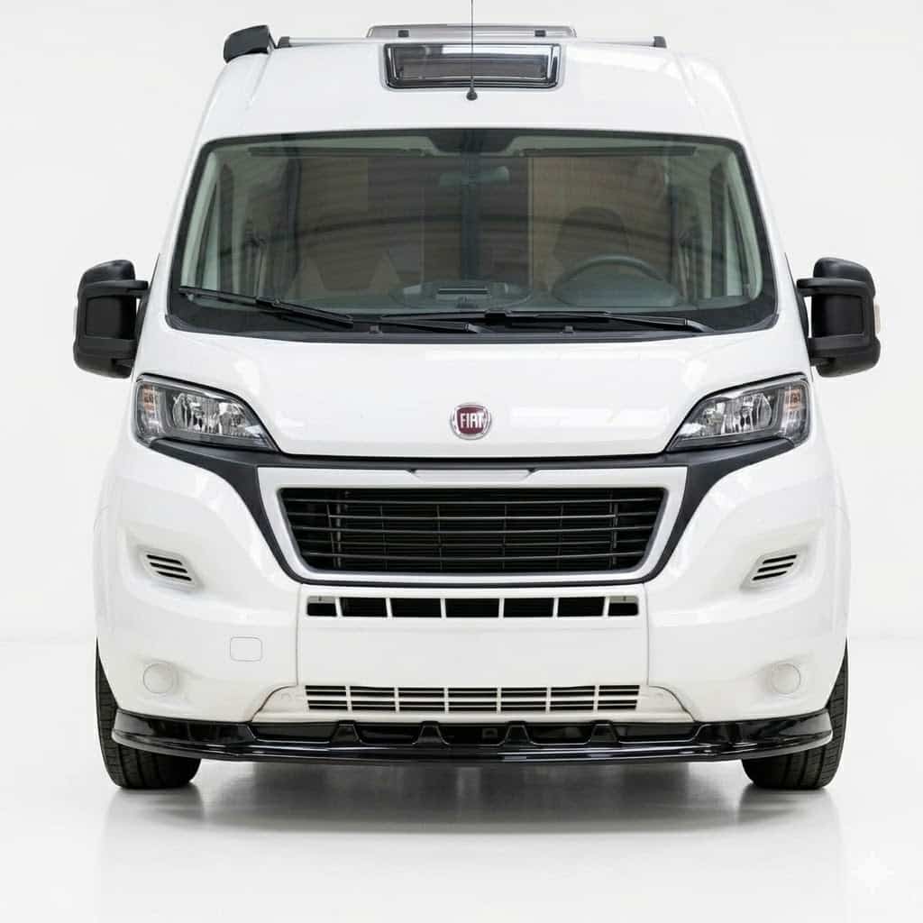 Front Splitter for Fiat Ducato, Peugeot Boxer, (2014-2024) 1 Gloss black front splitter bumper lip for Fiat Ducato, Peugeot Boxer, and Citroen Relay (2014-2024), premium motorhome styling upgrade.