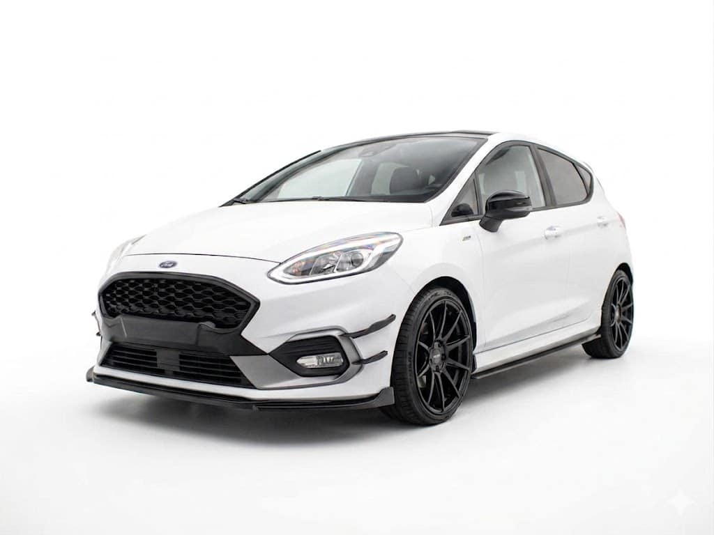 Front Splitter for Ford Fiesta Mk8 ST / ST-Line (2017-2021) 2 Gloss black front splitter for Ford Fiesta Mk8 ST and ST-Line (2017-2021), performance front bumper lip spoiler.
