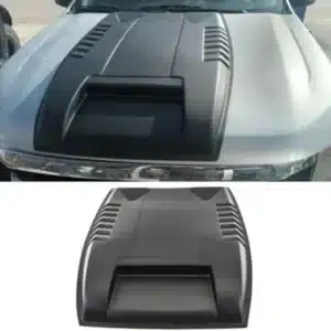 Matte black decorative bonnet scoop with washer jet holes for Ford Ranger T6 (2012-2015), aggressive hood air intake styling.