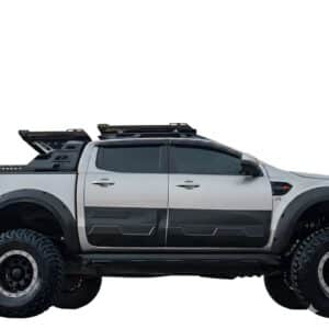Matte black jumbo side door body cladding for Ford Ranger T6 T7 T8 (2012-2022).
