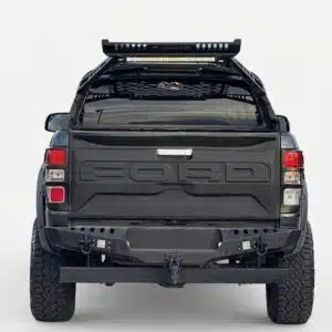 Matt black tailgate protector for Ford Ranger T6 T7 T8 (2012-2022), durable rear bed edge guard for Wildtrak and Raptor models.