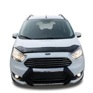 Matte black Ford Transit Connect bonnet protector guard installed on a 2014-2018 model van for stone chip protection.