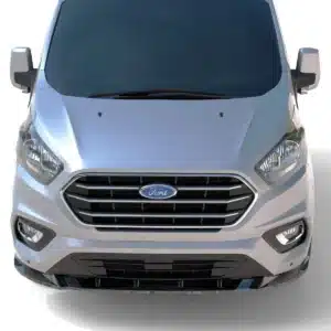 Ford Transit Front Splitter fitted on Mk9 2020+ front bumper in gloss black, front view