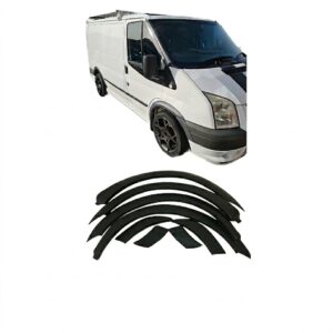 8-piece black wheel arch trim cover kit for Ford Transit Mk7 (2006-2014), textured anti-scratch fender flares.