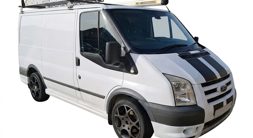 8-piece black wheel arch trim cover kit for Ford Transit Mk7 (2006-2014), textured anti-scratch fender flares.