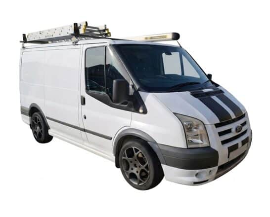 8-piece black wheel arch trim cover kit for Ford Transit Mk7 (2006-2014), textured anti-scratch fender flares.