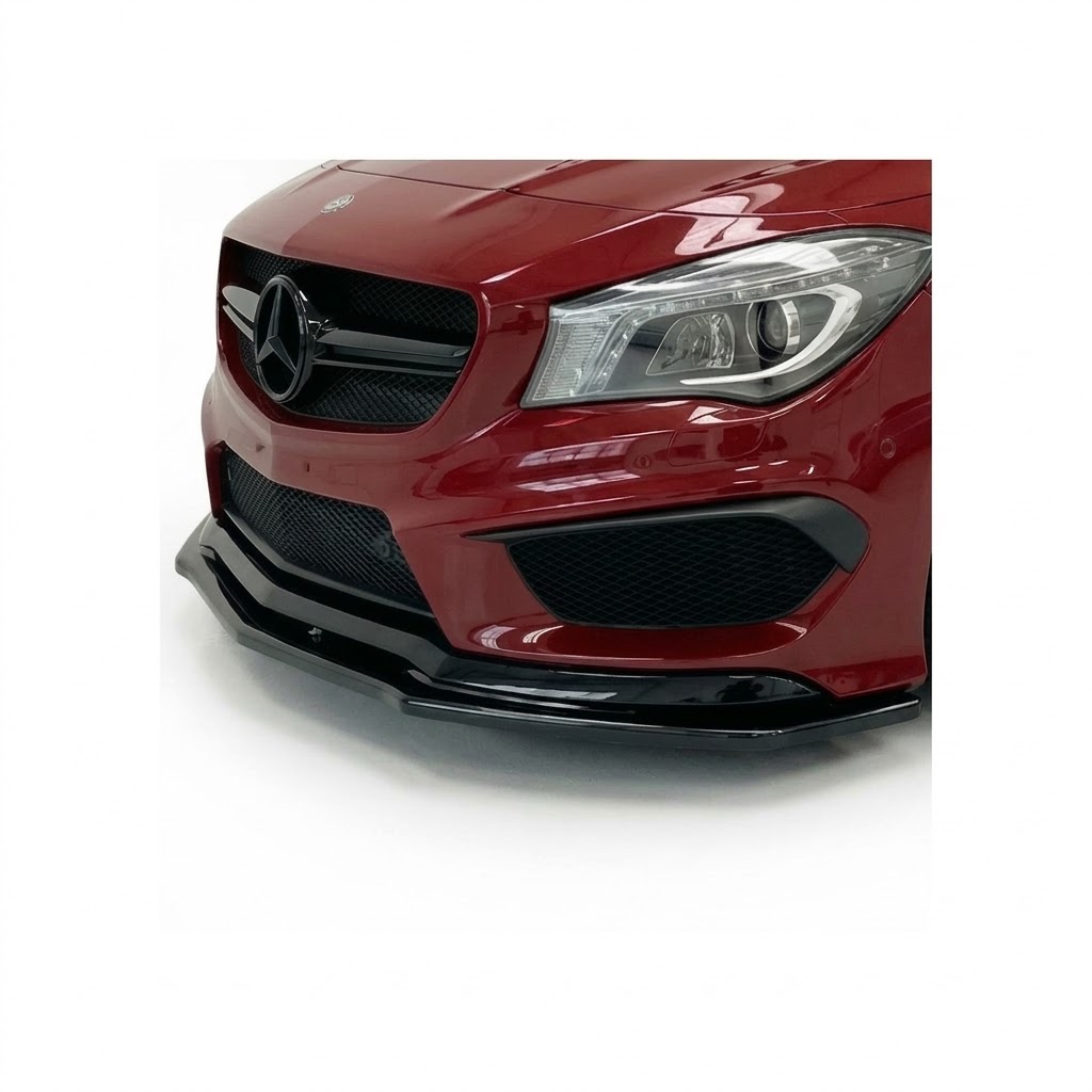 Front Splitter Mercedes CLA 45 AMG C117 Pre-Facelift (2013-2016) 3 Gloss black front splitter custom made for the pre-facelift Mercedes CLA45 AMG C117.