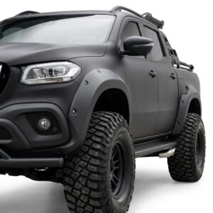 Full matte black wide wheel arch extensions kit for Mercedes X-Class 2017 onwards.