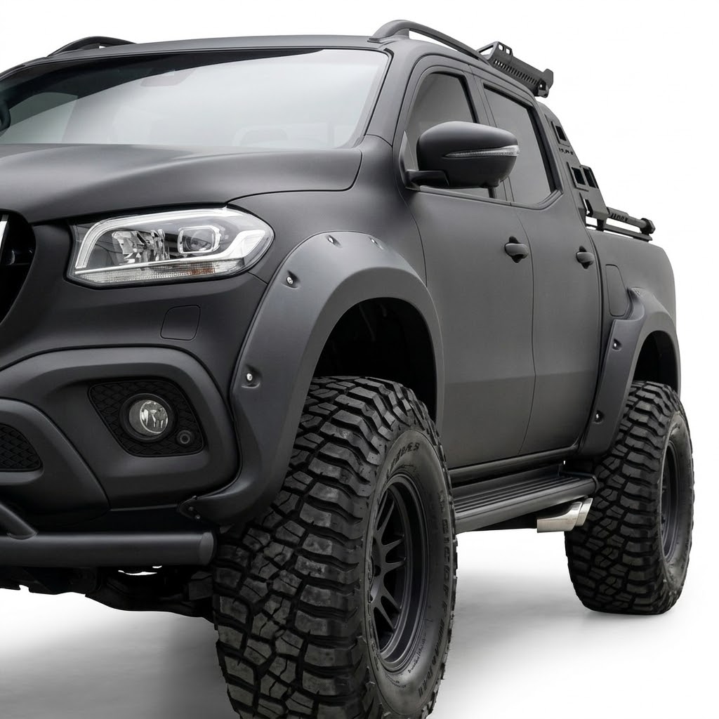 Matte Black Wide Wheel Arch Kit for Mercedes X Class 1 Full matte black wide wheel arch extensions kit for Mercedes X-Class 2017 onwards.