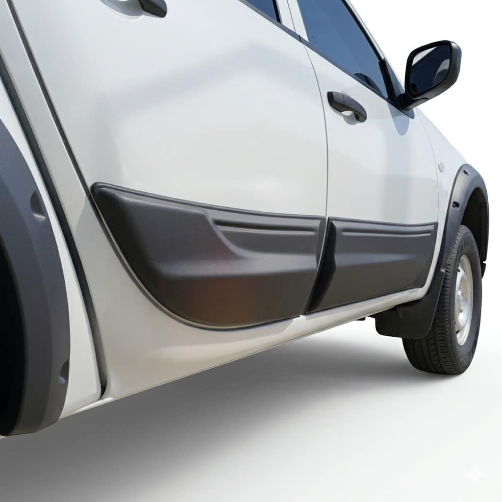 Side Door Body Cladding for Mitsubishi L200 Series 4 2007-2014 1 Matte black side door body cladding protector for Mitsubishi L200 Series 4 (2007-2014), aggressive door panel guard.