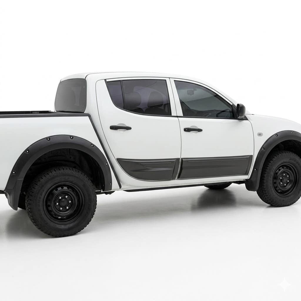 Side Door Body Cladding for Mitsubishi L200 Series 4 2007-2014 2 Matte black side door body cladding protector for Mitsubishi L200 Series 4 (2007-2014), aggressive door panel guard.