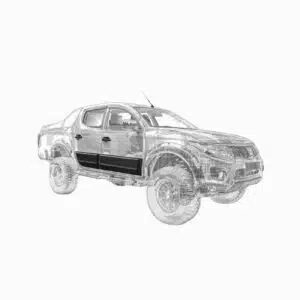 Matte black side door body cladding protector for Mitsubishi L200 Series 5 (2015-2019), aggressive door panel guard for Barbarian and Warrior models.