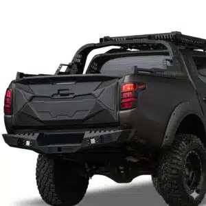 Matte black tailgate cover protector for Mitsubishi L200 Series 5 (2015-2019), aggressive rear bed styling.