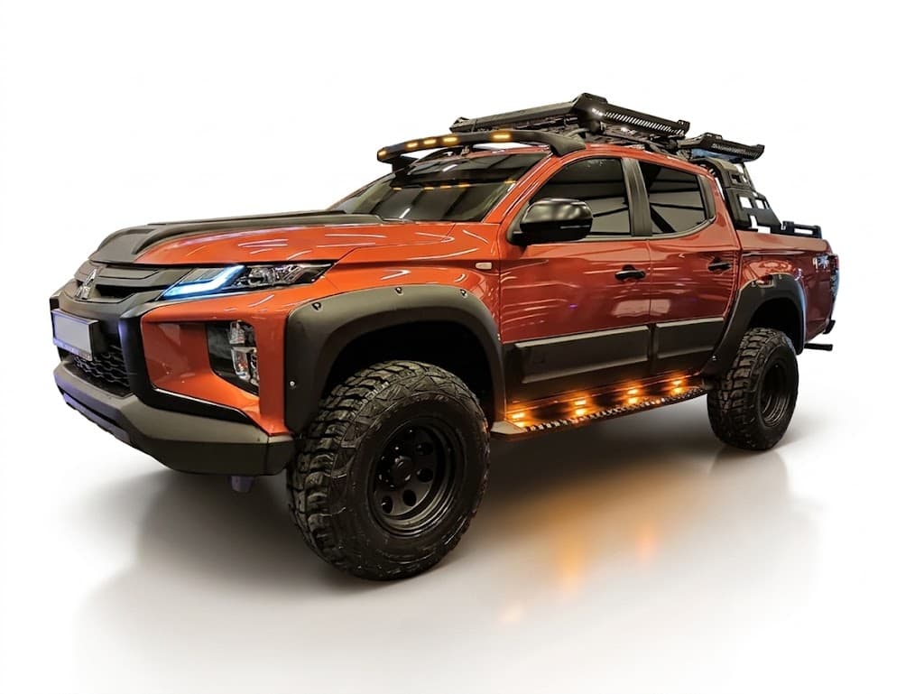 Wheel Arch Kit for Mitsubishi L200 Series 6 2019 Onwards Matte Black 4 Matte black wide wheel arch extension kit for Mitsubishi L200 Series 6 (2019 onwards), rugged off-road styling for Barbarian X and Warrior models.