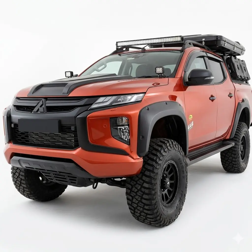 Wheel Arch Kit for Mitsubishi L200 Series 6 2019 Onwards Matte Black 1 Matte black wide wheel arch extension kit for Mitsubishi L200 Series 6 (2019 onwards), rugged off-road styling for Barbarian X and Warrior models.