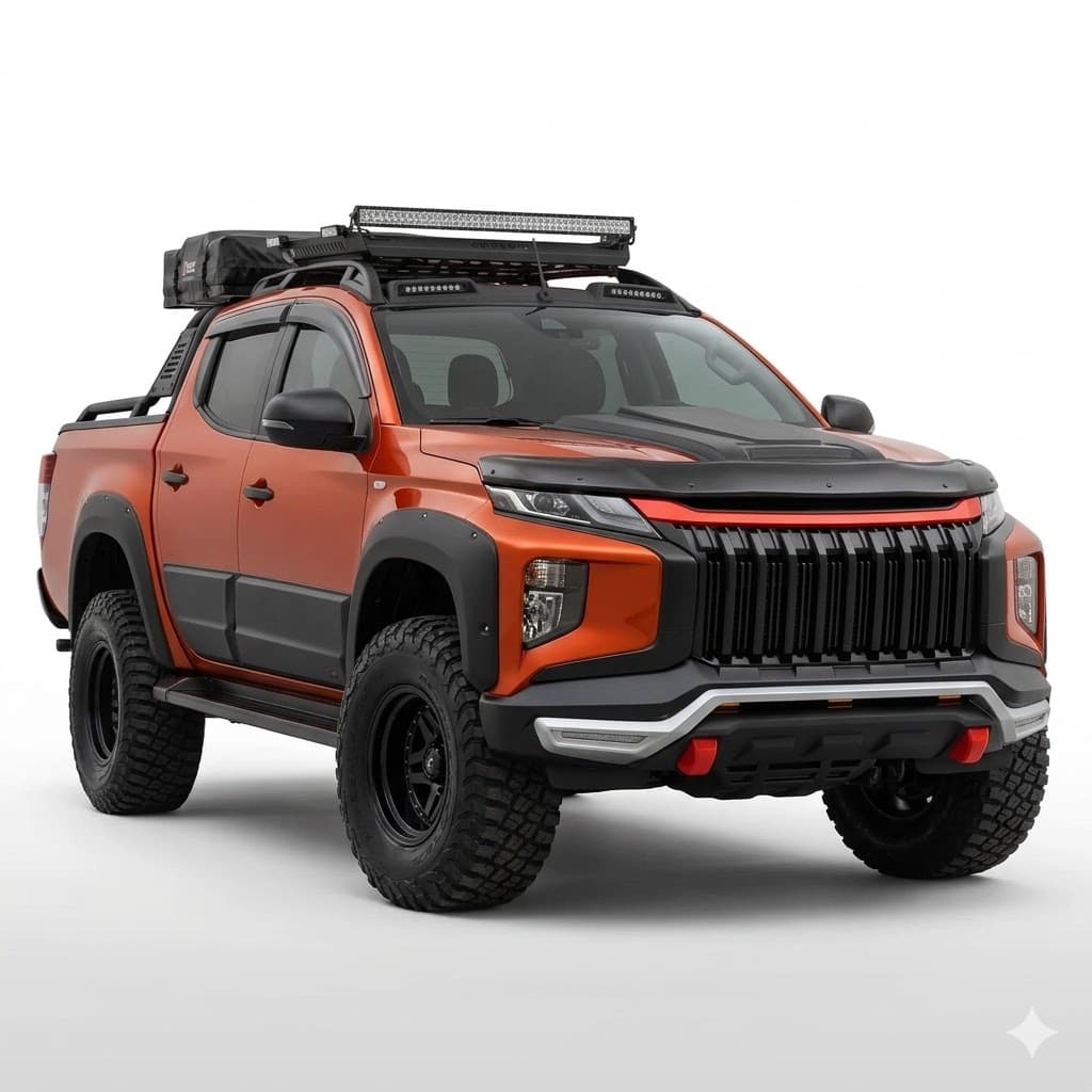 Wheel Arch Kit for Mitsubishi L200 Series 6 2019 Onwards Matte Black 3 Matte black wide wheel arch extension kit for Mitsubishi L200 Series 6 (2019 onwards), rugged off-road styling for Barbarian X and Warrior models.