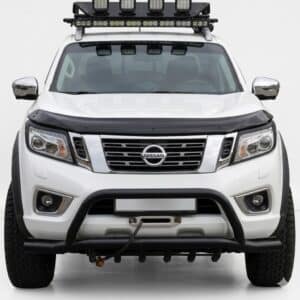 Dark smoke bonnet protector for Nissan Navara NP300 (2014-2021), heavy-duty bug shield and stone chip guard.