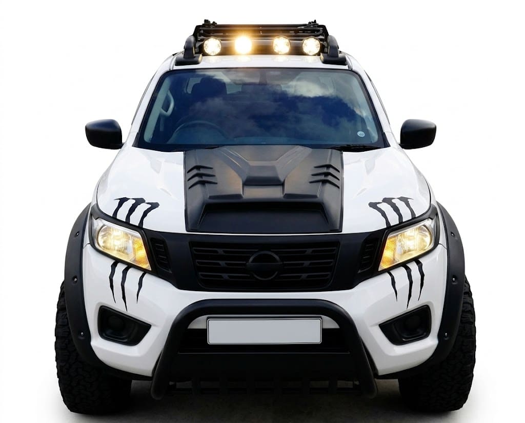 Bonnet Scoop for Nissan Navara NP300 2015+ 1 Matte black decorative bonnet scoop vent for Nissan Navara NP300 D23 (2015-Present), aggressive hood air intake styling.
