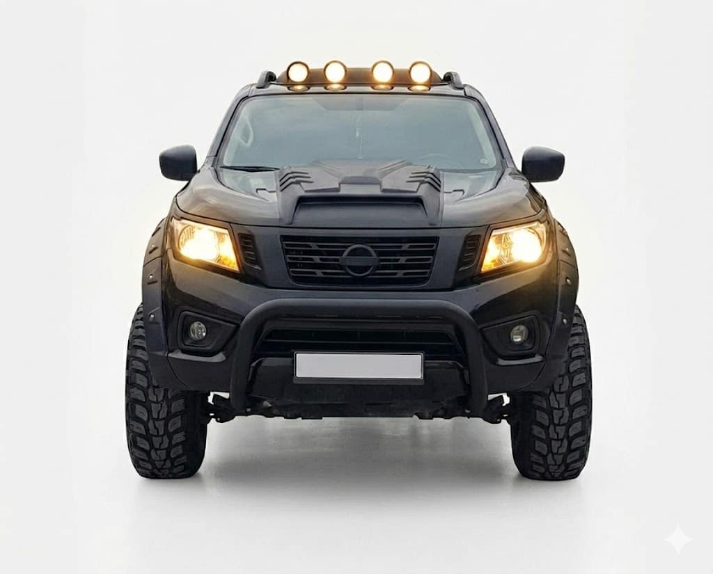 Bonnet Scoop for Nissan Navara NP300 2015+ 2 Matte black decorative bonnet scoop vent for Nissan Navara NP300 D23 (2015-Present), aggressive hood air intake styling.