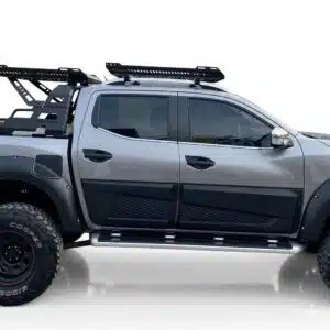 Matte black jumbo side door body cladding for Nissan Navara NP300 D23 (2014-Present), big body protector panels.